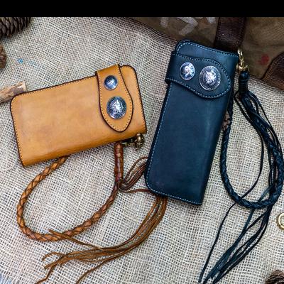 China Clear natural vegetable tanned wallet whip handwoven vegetable tanned leather wallet fabric chain wallet bag for sale