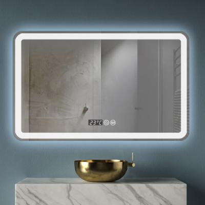 China MOQ DDP Smart Touch Screen LED Bath Vanity Anti Fog Illuminated Decorative Bathroom Wall Mirror for sale