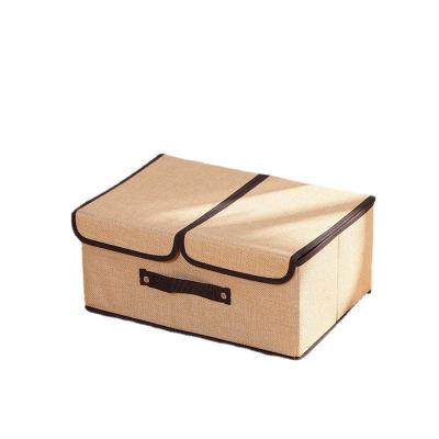 China Large Viable Double-Cover Collapsible Cotton and Portable Folding Storage Box Canvas Storage Box Cloth Desktop Storage Box for sale