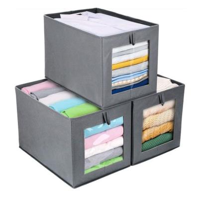 China Modern Collapsible Storage Box Shooter Plus Window Transparent Cotton Canvas Clothes Play Sundries Storage Box for sale