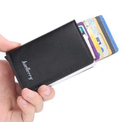 China New Strong Arrive Automatic Metal Card Men Wallets Bullet Shell Leather RFID Aluminum Wallet Card Holder for sale