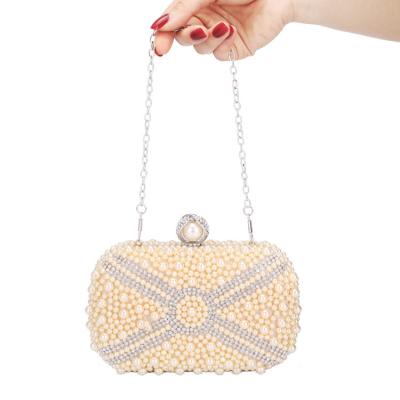 China Luxury Bridal Pearl Evening Clutch Bag Lady Clutch With Chains Daily Unique Cute Purse Crystal Beaded Mini Square Shape for sale