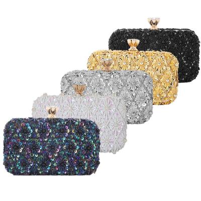 China Daily Luxury Crystal Beaded Sequin Rhinestone Handbag Pearl Beaded Clutch Banquet Chain Bridal Bags For Ladies for sale