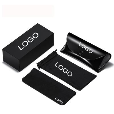 China Custom Black And White Box Eco-friendly Logo Pocket Glass Cleaning Cloth Size Sunglasses Case Package for sale