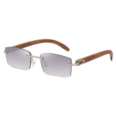 China Rimless men shape designer brand wooden legs sunglasses famous custom logo mens rimless sunglass wooden frames for sale