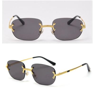 China Newest Rimless Fashion Sunglasses 2021 Women Rimless Shade Gold Frame Rectangle Sun Glasses for sale