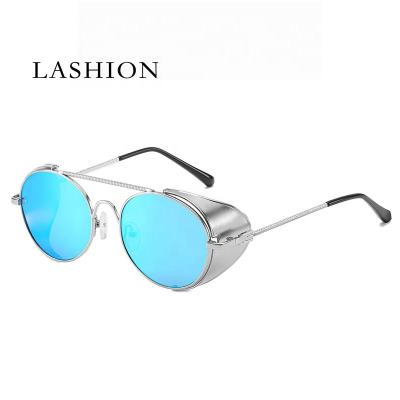 China High End Anti UV400 Ready To Board Vintage Women Round Metal Sunglasses Unisex With Side Shield for sale