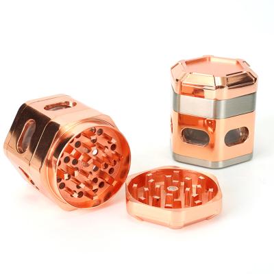 China Zinc Grinder JL-688J Fancy Custom Logo 4 Parts Manual Zinc Herb Grinder With Drawer for sale