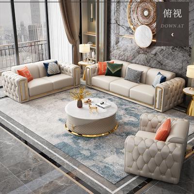 China Italian Leather Luxury Sofa Adorned Modern Three Seaters Sofa Set Living Room Furniture for sale