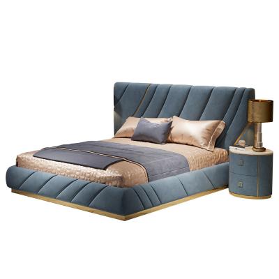 China Italian Luxury High Bed Headboard Bed King Size Storage Design 1.8m High Quality Leather Upholster Bed Frame for sale