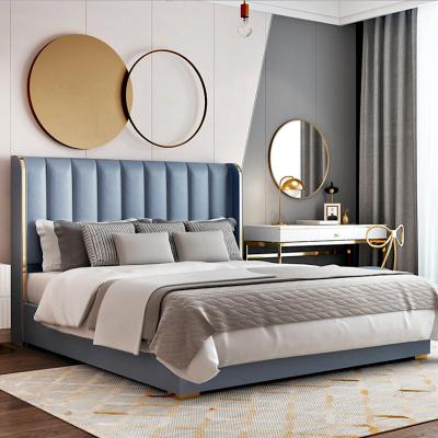 China Minimalist Customized King Size 1.8 Light Luxury Leather Bed European Solid Wood Master Bedroom Wedding Bed Double Bed for sale