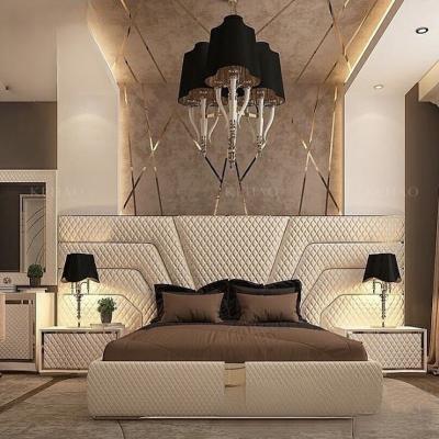 China Storage King Size Modern Italian Double Bed Latest Designer Luxury Furniture Set Leather Bed With Storage And Two Bedside Table for sale