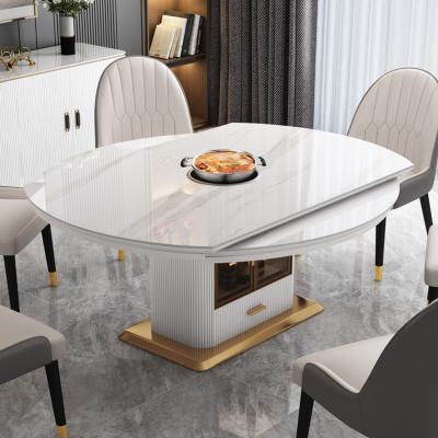 China Modern Extendable Dining Room Furniture Expanding Table With Storage Dining Table Functional Marble Top Table for sale