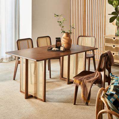 China Dining Room Table Wicker Rattan Cane Wood Dining Table Easy Installation Rectangle Modern Design Room Ldining Table for sale