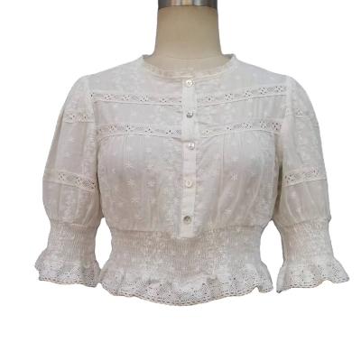 China Newest Breathable Ladies Mini Lace Top With Half Sleeves Crop Top And Smocked Women With Half Sleeves for sale