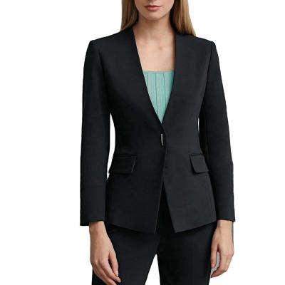 China Custom Made Black Cotton Ladies Blazers Anti-Wrinkle Jacket Button Closure Elegant Simple V-Neck Jackets Suits Women Casual Blazer for sale