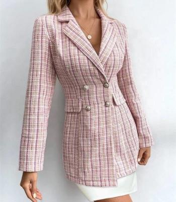 China Custom Made Women's Woolen Cross Tweed Women's Tops Anti-Wrinkle Casual Stylish Blazers Jackets Button Blazer for sale