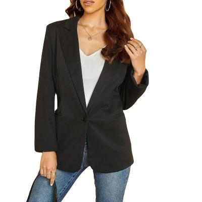 China Wholesale Black Elegant Single Collar Women's Single Breasted Lapel Button Closure Anti-Wrinkle Clothing Ladies Casual Blazer for sale