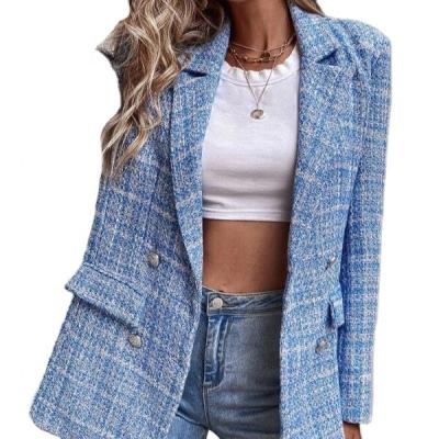 China 2022 Fashion Custom Tweed Lapel Double Breasted Women's Casual Coat Jackets Coat Anti-wrinkle Ladies Blazer for sale