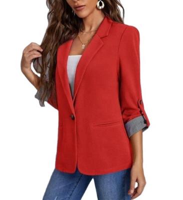 China Lady's Hot Sale Anti-Wrinkle Roll Tab Long Sleeve Single Button Blazer Women's Ladies Casual Blazers Ladies Fashion Clothes Navy for sale