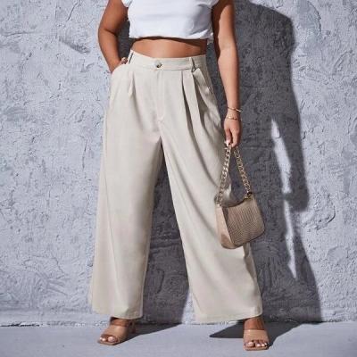 China Anti-Wrinkle Wholesale Ladies Clothes Solid Wide Leg Pants Tailored Long Pant Plus Size Women's Trousers For Buyer for sale