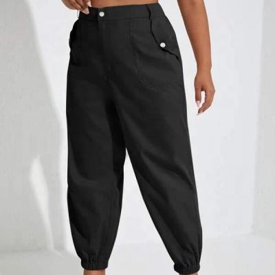 China Custom Anti-wrinkle ladies clothes high waist casual pants black slant pocket tapered carrot pants plus size womens pants for buyer for sale