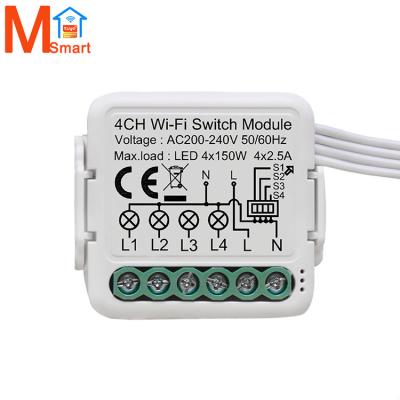 China Tuya Smart Switch Module Relay 1/2/3/4 Channel Control+Voice App Control Home Automation Mini 2Way WiFi for sale