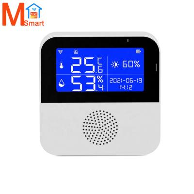 China Amazon Alexa Google Assistant LCD Display WiFi Digital Temperature Humidity Sensor Tuya APP Control+Voice Smart Home Brightness Indicator for sale