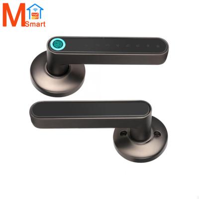 China Tuya Indoor Smart Key Handle Home Bedroom Security Electronics Fingerprint Lock Wooden Door Lock for sale