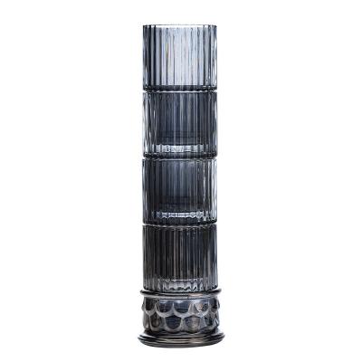 China Vintage Sustainable Stackable Glass Set 4pcs Roman Column Shape Gray Black Water Whiskey Glass Tumbler for sale