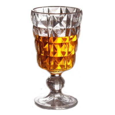 China Vintage Champagne Clear Water Wine Cups luxury diamond embossed stem glass champagne vintage red wine diamond glass cup for sale