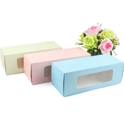 China High Quality White/Recyclable Blue/Pink/Green Window Paper Bakery Packaging Log Cake Boxes for sale