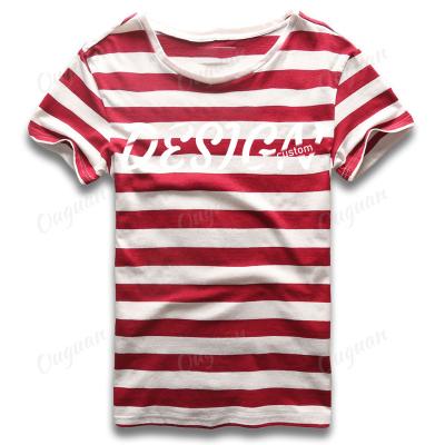 China Anti-wrinkle Wholesale Two Tone Stripe horizontal stripes tee Rounded neck T Shirt unisex tee shirts for sale