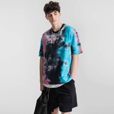 China Breathable Summer Custom LOGO Round Neck Hip Hop Sweatwear Tie Dye Unisex T-shirts Fashion Link Dye T-shirt 2021 Unisex for sale