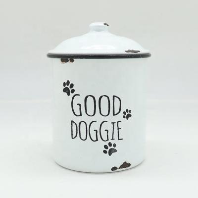 China Sustainable Wholesale Pet Food Storage Pet Supplies Dog Metal Jar With Lid for sale