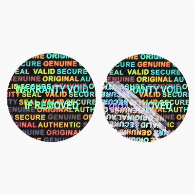 China Anti Counterfeit Custom Self Adhesive Round One Time Used Anti Hologram Tamper Stickers for sale