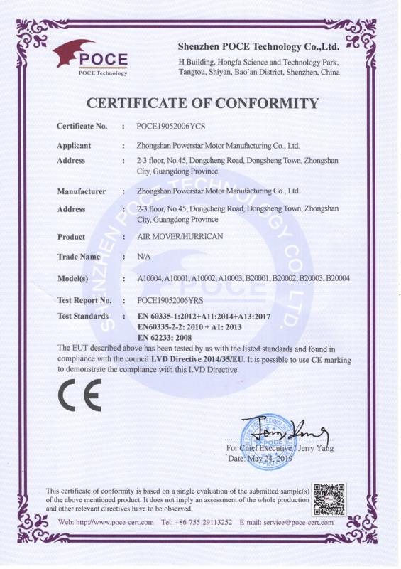 CE - Zhongshan Powerstar Motor Manufacturing Co., Ltd.