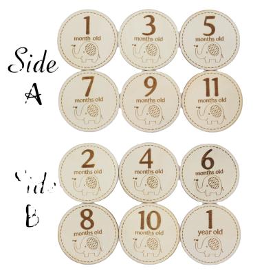 China Europe 2021 Hot Newborn Gift Idea Engraved Wooden Monthly Milestone Chips Baby Milestone Cards Party Props for sale