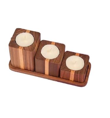 China Amazon Handmade Luxury Wooden Candle Holder Set of 3, Walnut Tealight Candle Holder, Wooden Candle Holder for Wedding Decoration for sale