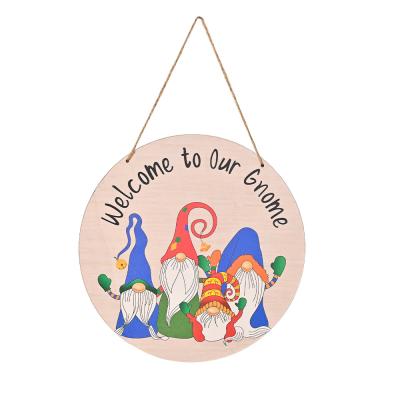 China Environmental Friendly Christmas Signs Wooden Hanging Ornaments With Rope, Merry Christmas Welcome To Our Gnome Sign, Christmas Rudolf Home Door Decoration for sale