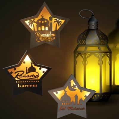 China EID MUBARAK Engraving Gifts Moon Star LED Wooden Table Lamps Party Decoration Muslim Islamic Wooden Decorations Supplies for sale