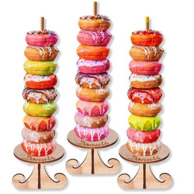 China Eco-Freindly Wedding Table Decorations Wooden Donut Rack Craft Donut Stands Donut Food Buffet Display For Birthday Decoration for sale