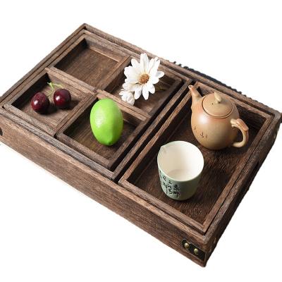 China Eco-Friendly Set of 7 Rustic Paulownia Nesting Serving Trays Wooden Set, Distressed Wooden Serving Tray, Wooden Cutlery Tray for Food for sale