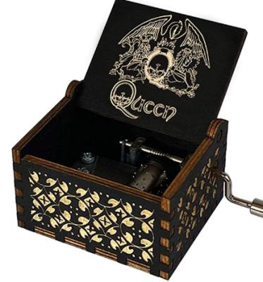 China Customize Music Songs Operate Custom Black Wooden Music Box Black Rhapsody Bohemian Theme Music Box Queen Hand Crank Music Box for sale