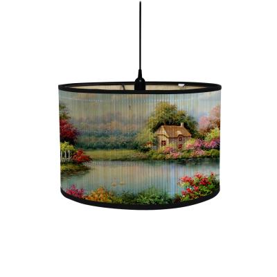 China Factory Eco - Friendly Vintage Round Lamp Shade UV Printing Bamboo For Light Decoration , Rustic Lighting Lamp Shade Frames for sale