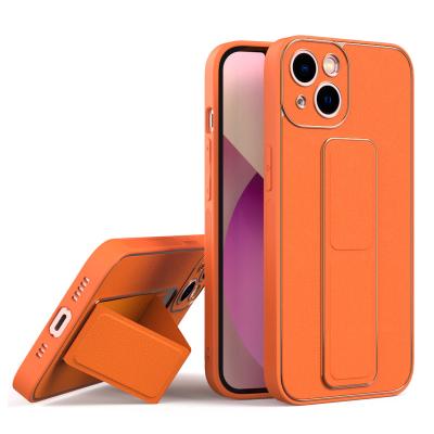 China Business Shockproof Style Stretching Luxury White PU Leather Colorful Cell Phone Case with Hand Grip Holder for iPhone 11 12 13 Mini Pro Max for sale