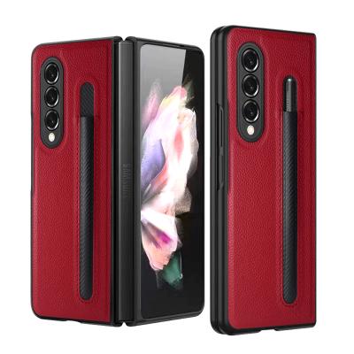 China Shockproof Luxury Design Full Enclosing Leather Back Cover With Pen Holder Painting Hard PC Cell Phone Case For Samsung Galaxy Z Fold 3 5G for sale