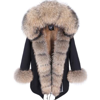 China Real Fox Anti-wrinkle Fur Coat Hooded Natural Black Winter Jacket Mulher Women's Coat Parkas for sale