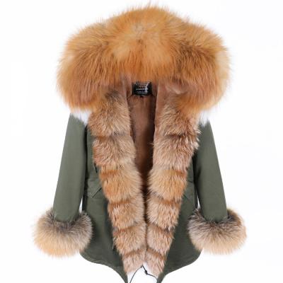 China Anti-wrinkle Women's Natural Fox Fur Hooded Coat Parka Big Outwear Winter Long Detachable Coating Jackets for sale