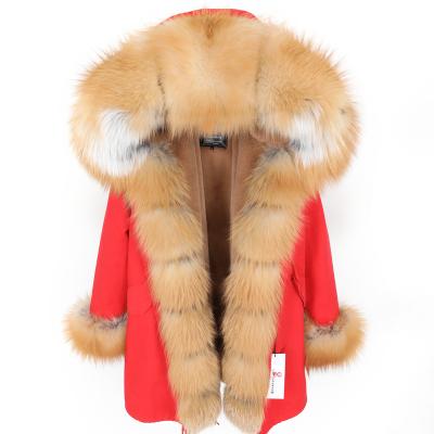 China Luxury Natural Fox Fur Hood Real Rabbit Fur Liner Anti-wrinkle Real Fur Coat Women's Short Parka Jacket for sale